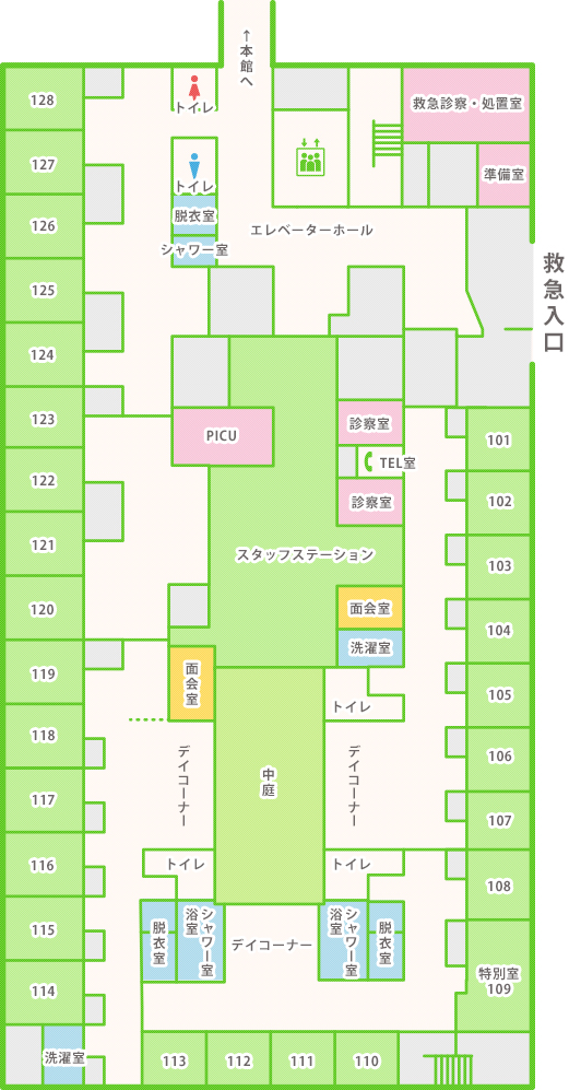 救急病棟（南病棟）1Fフロアマップ